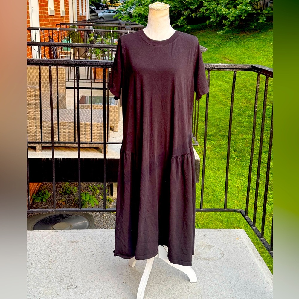 Universal Standard Neutral Black Stretch Crew Neck Tier Shift Oversize Dress S